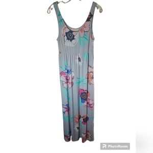 Entro women's LT Grey Floral sleeveless maxi dress size L